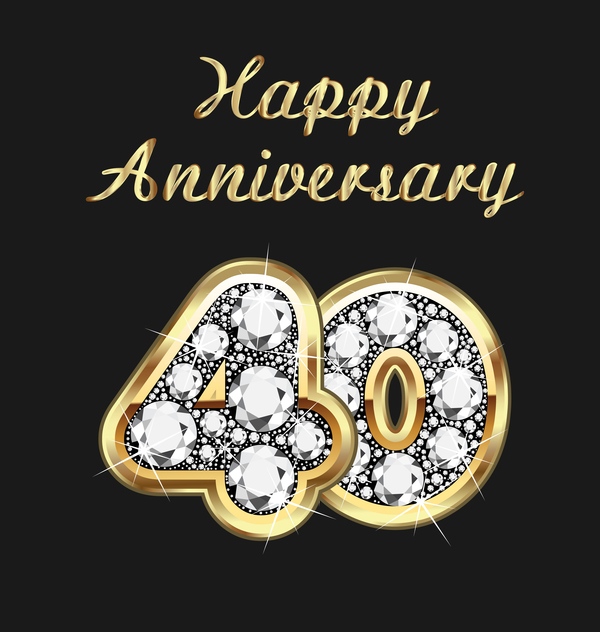 Happy 40 anniversaire or avec des diamants fond vecteur or happy diamants Anniversaire   