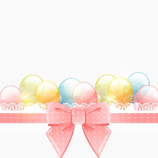 Noeud rose avec carte d’anniversaire et vecteur de ballon de couleur rose Noeud couleur carte ballon Anniversaire   