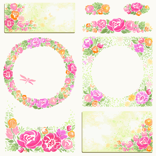 Rosa Blumenrahmen und Karten Vektormaterial Vektormaterial Rahmen pink Karten Karte Blume   