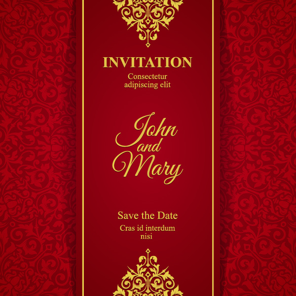 赤金色の招待状テンプレートベクトル13 赤 招待状 ゴールデン   