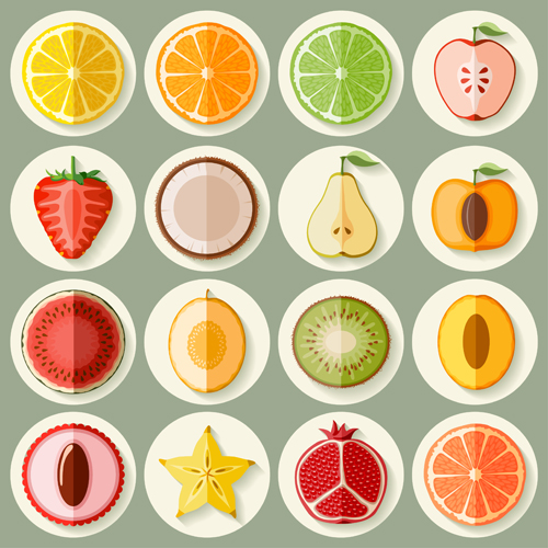 Retro-Fruchtsymbole entwerfen Grafikvektor Retro-Schrift Obst Ikonen icon   