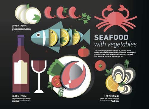 Fruits de mer avec matière vectorielle végétale 04 nourriture légumes fruits de mer   