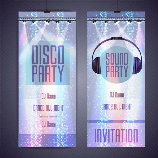 Brillant Disco party invitation carte vecteur 01 invitation fête disco carte brillant   