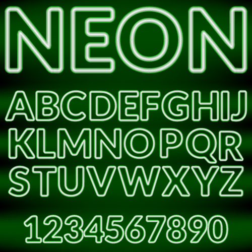 Alphabet néon vert brillant et vecteur de nombre vert nombre neon brillant alphabet   