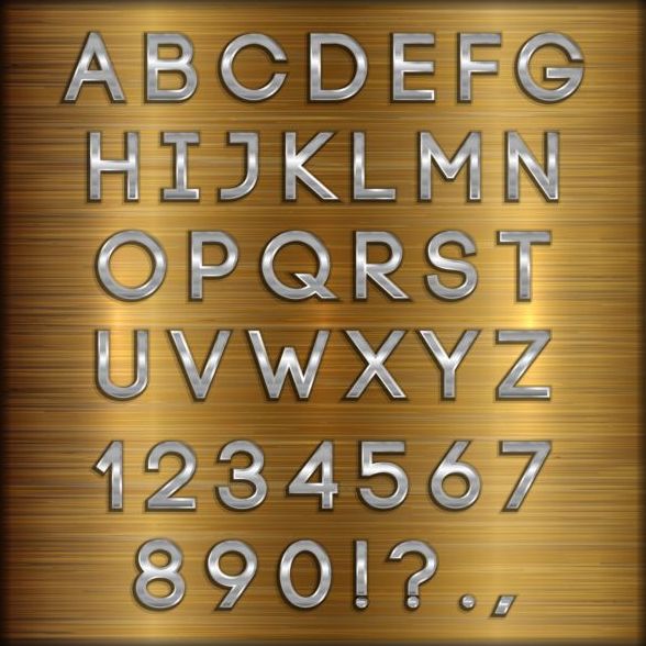 Silbernes Schriftalphabet mit Nummernvektor 03 Silber Schriftart Nummer alphabet   