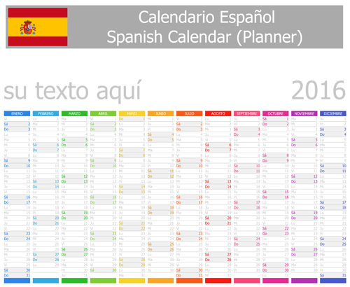 スペイン語2016グリッドカレンダーベクター素材04 スペイン語 グリッド カレンダー 2016   