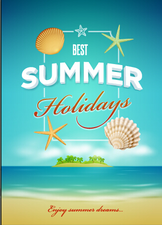 Sommerferienplakat mit Vektor 02 Urlaub Sommer poster cover   