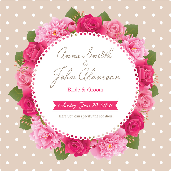 牡丹とピンクのバラと結婚式のカードをベクトル07 結婚式 牡丹 ピンク バラ カード   