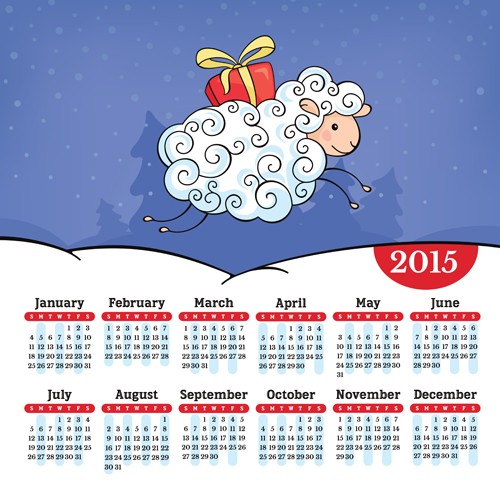 羊の年2015カレンダーベクトル01 ヒツジ カレンダー 2015   