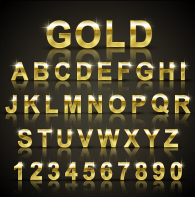 Leuchtendes Gold Letters und Zahlenvektor Zahlen gold glänzend Buchstaben   