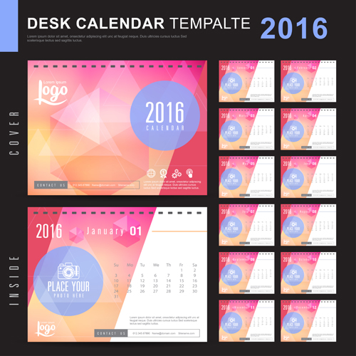 2016新年の机のカレンダーベクトル材料97 材料 机 新しい 年 カレンダー 2016   