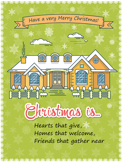Cartes de voeux de Noël avec la maison vecteur 07 salutation Noël maison cartes   
