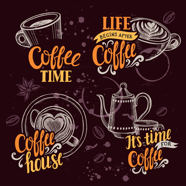 Kaffee-Logos entwerfen handgezogenen Vektor 02   