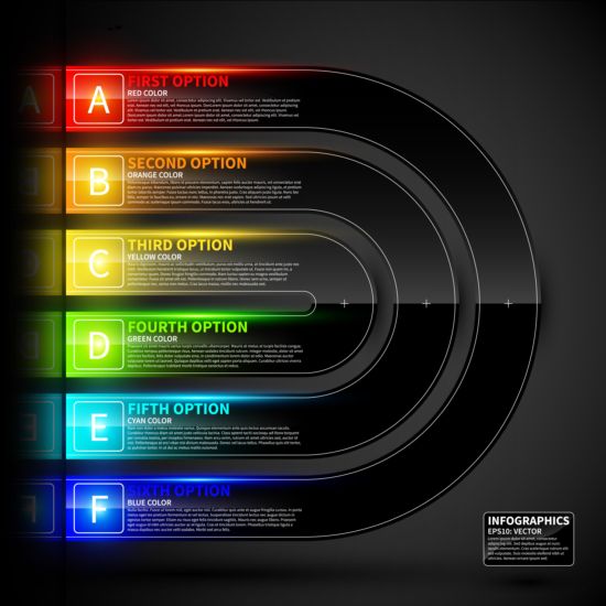 Vecteurs infographiques couleur néon 02 neon infographique colorée   