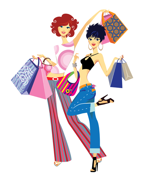 Mode shopping filles vecteur matériel ensemble 10 shopping de mode shopping mode matériel filles   