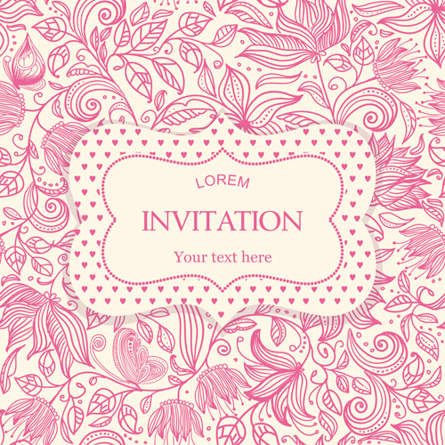 Blumenmuster mit rosa Einladungskarten-Vektor 05 pink Muster Karte Einladung Blume   