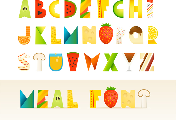 Conception de vecteurs d’alphabets de nourriture nourriture alphabets   