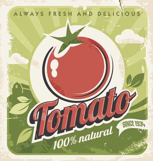 Frisches Plakatvektormaterial im Tomaten-Retro-Stil 02 Vektormaterial Tomaten Retro-Stil Retro-Schrift poster material   