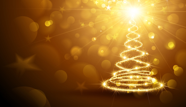 Arbre de Noël de lueur dorée avec le vecteur de fond d’halation or lueur halation Arbre de Noël   