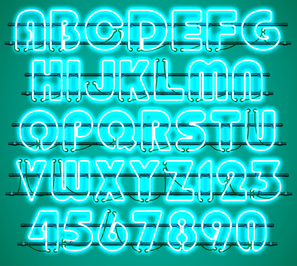 Grünes Neonen-Alphabet mit Zahlen Vektor 03 Zahlen neon grün alphabet   