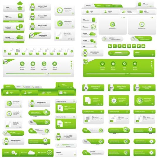 Grüne Website-Vorlage mit Knopfvektor website Vorlage grün button   
