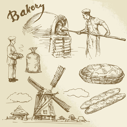 Boulangerie à la main dessinée faisant vecteur 01 fabrication dessiné à la main Boulangerie   
