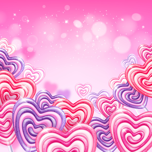 Herzbonbons mit rosa Hintergrundvektoren 02 stock pink Herz Bonbons   