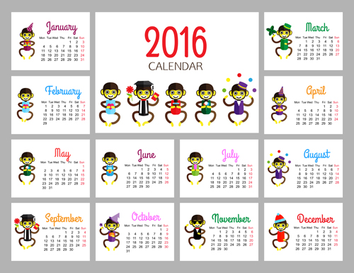 モンキー2016カレンダークリエイティブベクター01 モンキー クリエイティブ カレンダー 2016   