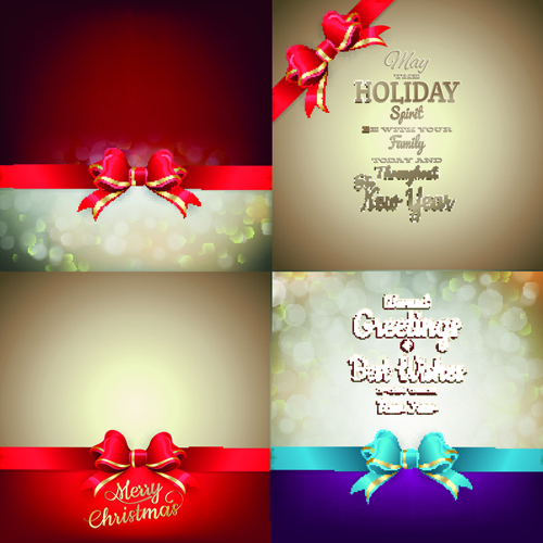 Ornate Weihnachtskarten mit Bändchenbogenvektorset 01 Weihnachten ornate Karten band   