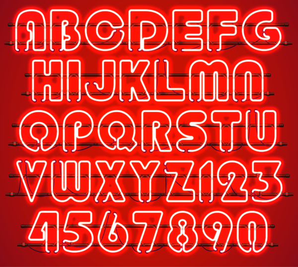 Alphabet rouge de néon avec le vecteur de nombres 02 rouge nombre neon alphabet   