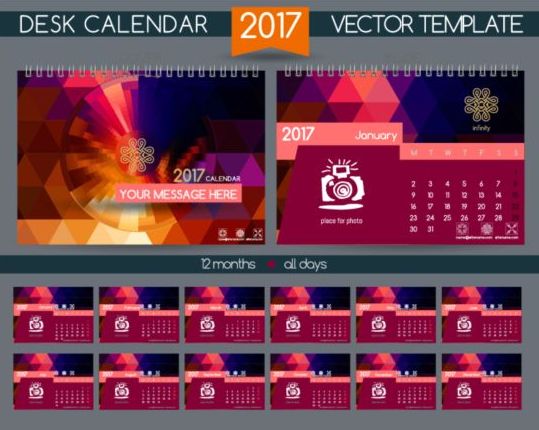 レトロなデスクカレンダー2017ベクトルテンプレート17 机 レトロフォント カレンダー 2017   
