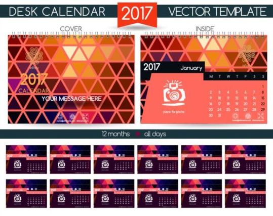 Retro-Schreibkalender 2017 Vektorvorlage 27 Schreibtisch Retro-Schrift Kalender 2017   