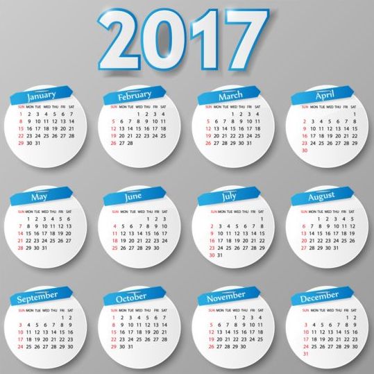Carte ronde calendrier 2017 vecteur carte calendrier 2017   