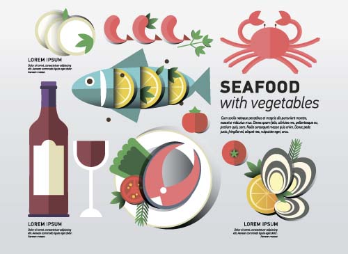 Fruits de mer avec matière vectorielle végétale 03 nourriture légumes fruits de mer   