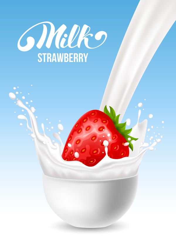 Splash-Milch mit Erdbeergrund-Vektor 02 splash Milch Erdbeere   