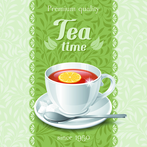 Tasse de thé et élégant fond floral vecteur 01 vecteur de fond tasse à thé fond floral fond floral elegant   