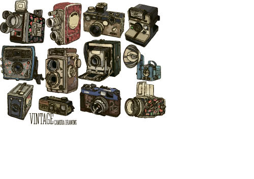 ビンテージカメラ手描画ベクトルセット11 手 図面 カメラ ヴィンテージ   