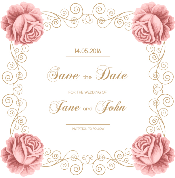 ヴィンテージの花結婚式の招待状ベクトル03 花 結婚式 招待状 ビンテージ   