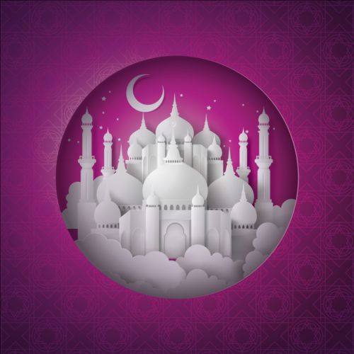 Mosquée blanche avec pourpre Ramadan Kareem fond vecteur 01 ramadan pourpre mosquée kareem fond blanc   