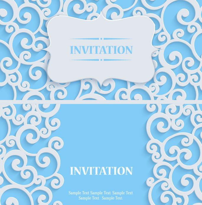 Tourbillon blanc floral avec carte d’invitation bleue vecteur 05 tourbillon invitation floral carte Bleu blanc   