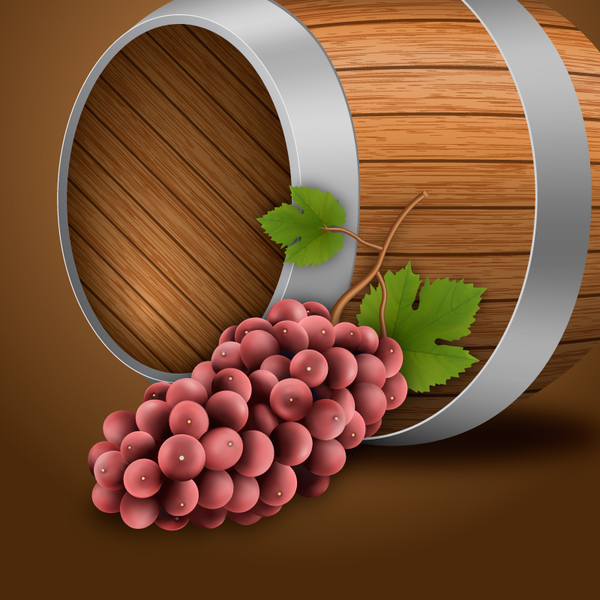 Tonneau de vin et raisin vecteur vin raisins barils   