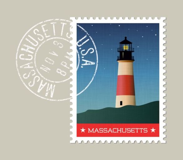 マサチューセッツ郵便切手テンプレートベクトル 郵便切手 切手 マサチューセッツ州   