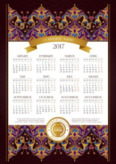 2017 calendriers avec décor floral Vector pattern 02 motif floral decor calendriers 2017   