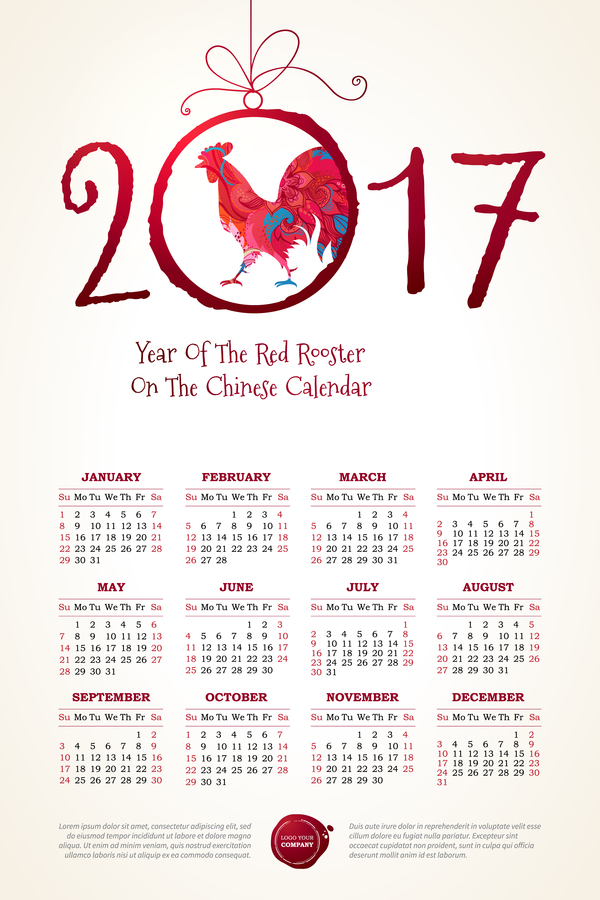 Calendrier coq 2017 vecteur modèle 02 coq calendrier 2017   