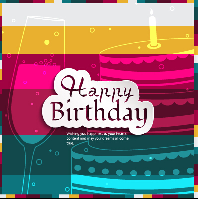 Gâteau d’anniversaire avec la tasse d’anniversaire carte vecteur 02 vecteur de carte gâteau d’anniversaire gâteau Coupe Anniversaire   