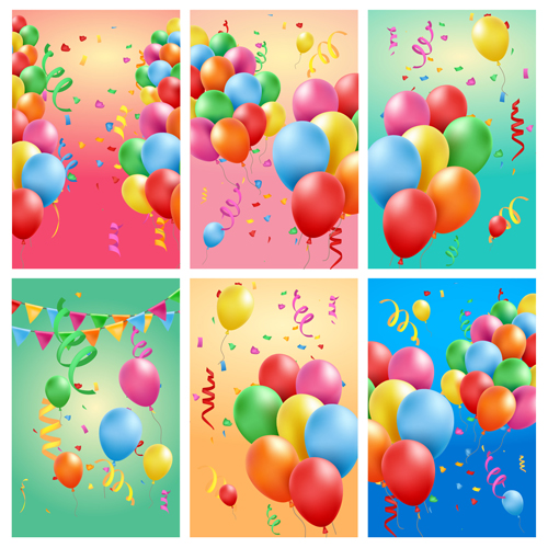 Farbige Luftballons mit Geburtstags-Hintergrundgrafik-Vektor 02 Hintergrund Grafik Geburtstag farbig ballons   
