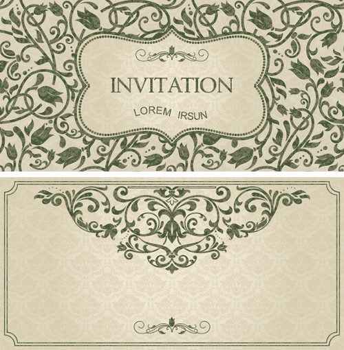 Cartes d’invitation Vintage floral vert foncé vecteur 08 vintage vert floral cartes d’invitation cartes   