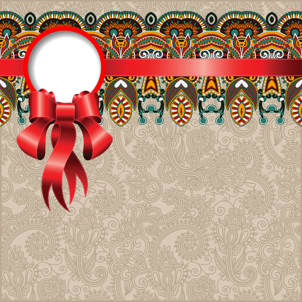 Motifs de décoration ethnique avec ruban carte d’invitation vecteur 07 ruban motifs invitation Ethnique decoration carte   