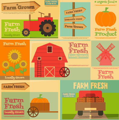 Farm frisches Essen flachen Retro-Hintergrund-Vektor 01 Retro-Schrift Lebensmittel Hintergrund   