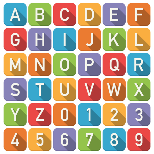 Numéros de styles plats avec vecteur alphabet styles nombre chiffres alphabet   